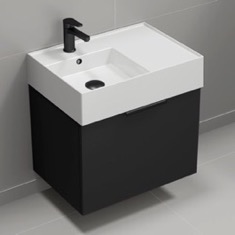 Floating Small Black Bathroom Vanity, Modern, 24 inch